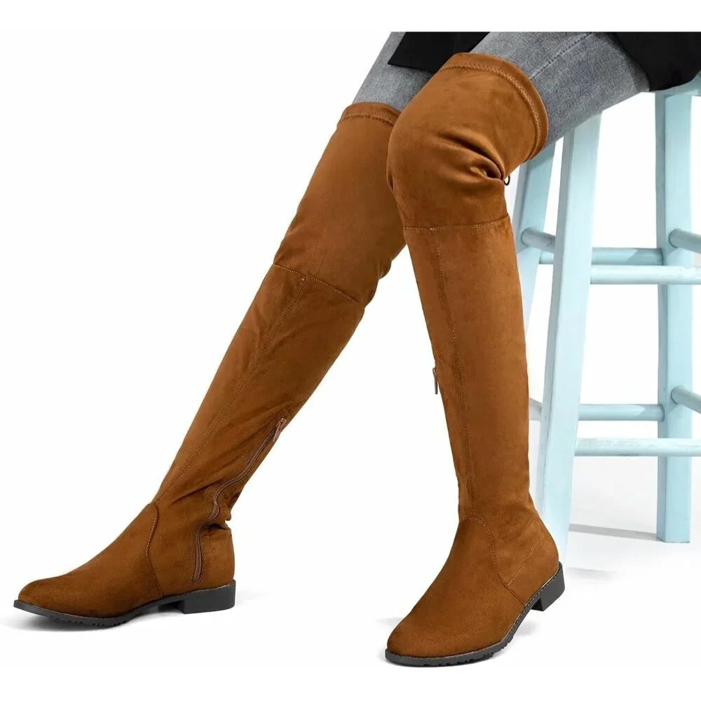 Women's Camel-0.98 Inchs Polyurethane (PU) Over Knee High Warm Winter Long Boot
